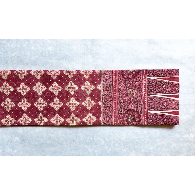 スマトラ島渡り印度更紗 花十字 九寸名古屋帯 茜色B （仕立て上り