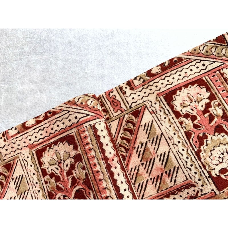 木版捺染木綿サリー半幅帯 花のタイル | 古布と帯 夫々 -sorezore-