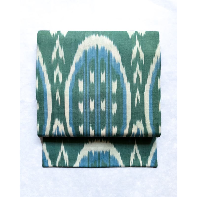 ウズベキスタン絣 木綿九寸名古屋帯 常盤色×青（仕立て上り） | 古布と