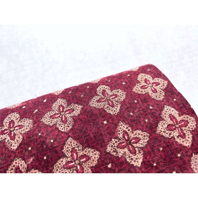 スマトラ島渡り印度更紗 花十字 九寸名古屋帯 茜色B （仕立て上り