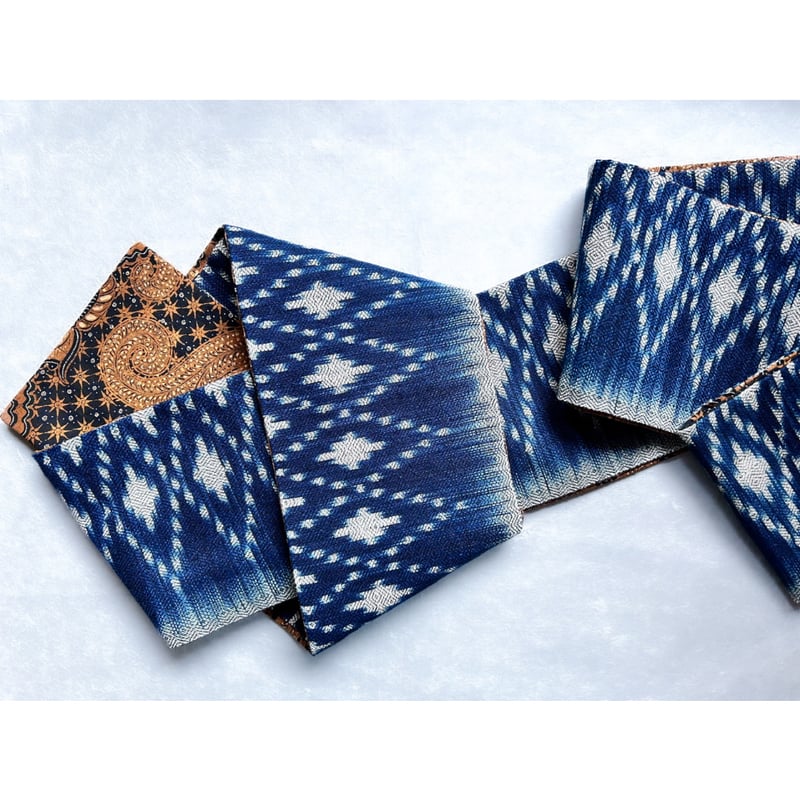 ラオス木綿のイカット×ジャワ更紗 リバーシブル半幅帯 | 古布と帯 夫々