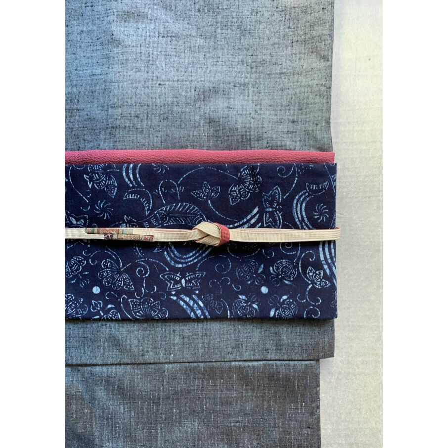 中国 藍印花布 木綿九寸名古屋帯 鳳凰と蓮(仕立て上り) | 古布 中国 藍印花布 木綿九寸名古屋帯 鳳凰と蓮(仕立て上り) | 古布