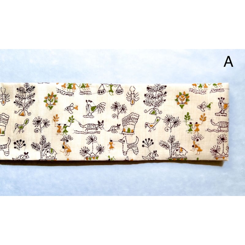 カンタ刺繍 九寸名古屋帯 動物人物文様（仕立て上り） | 古布と帯 夫々