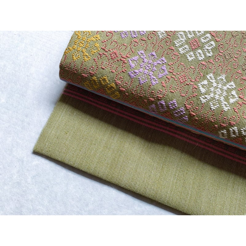 ラオカン族 織布 九寸名古屋帯 若苗色 B（仕立て上り） | 古布と帯  