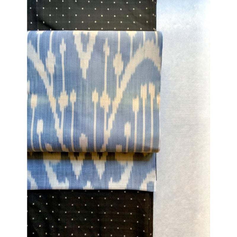 ウズベキスタン絣 九寸名古屋帯 シルクコットン 薄花色（仕立て上り