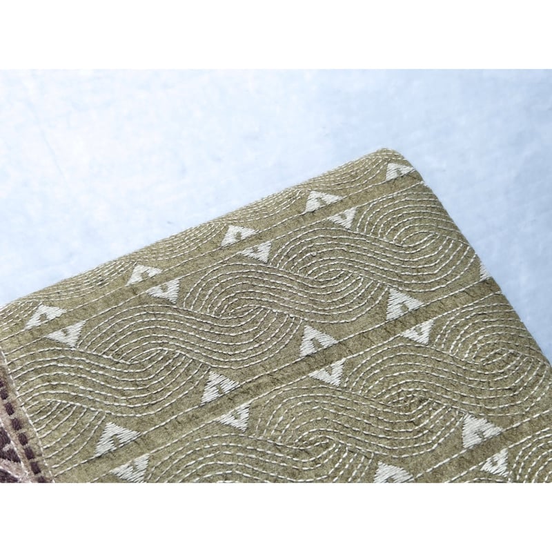 カンタ刺繍シルクサリー 九寸名古屋帯 若菜色×薄柿色 (仕立て上り