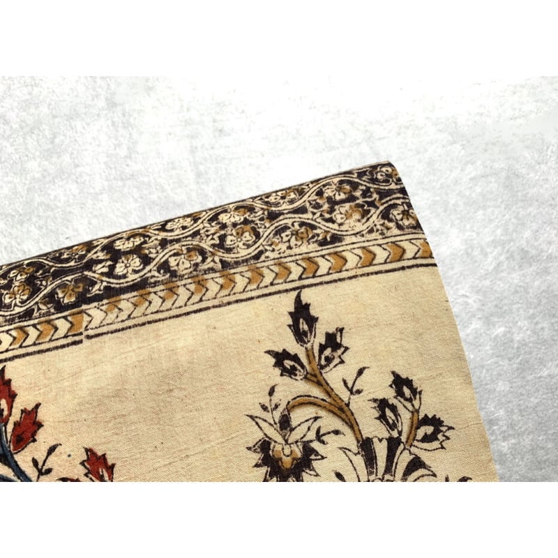 木版更紗木綿サリー九寸名古屋帯 砂色に草花文（仕立て上り） | 古布と