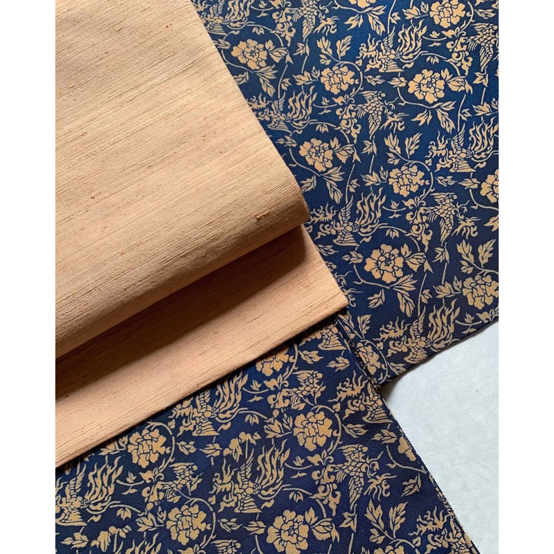 野蚕のような手触り 正絹 型染め 九寸名古屋帯 紫味のダークブラウン