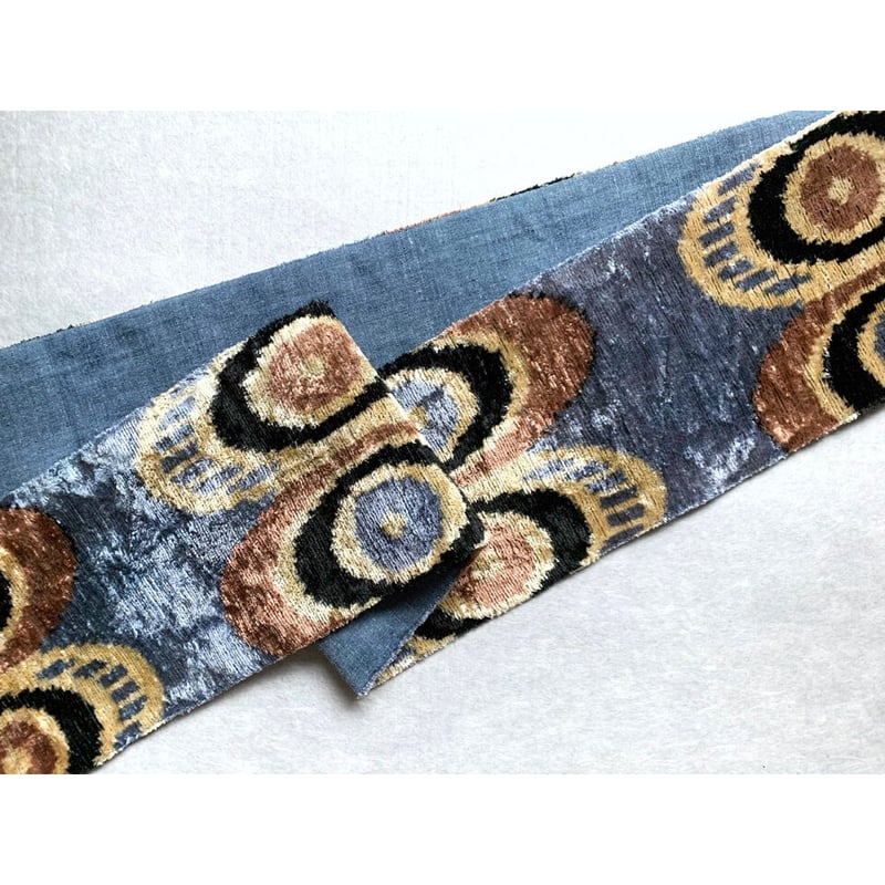 ウズベキスタン絣 シルクベルベット半幅帯 薄花色 | 古布と帯 夫々