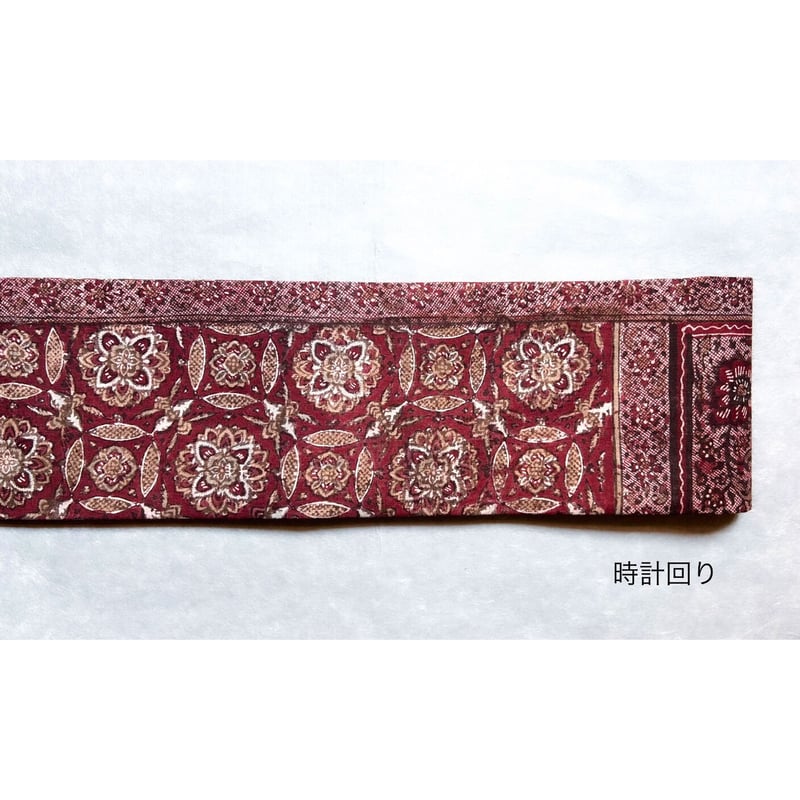 スマトラ島渡り印度更紗 花七宝 九寸名古屋帯 紅鳶色B （仕立て上り