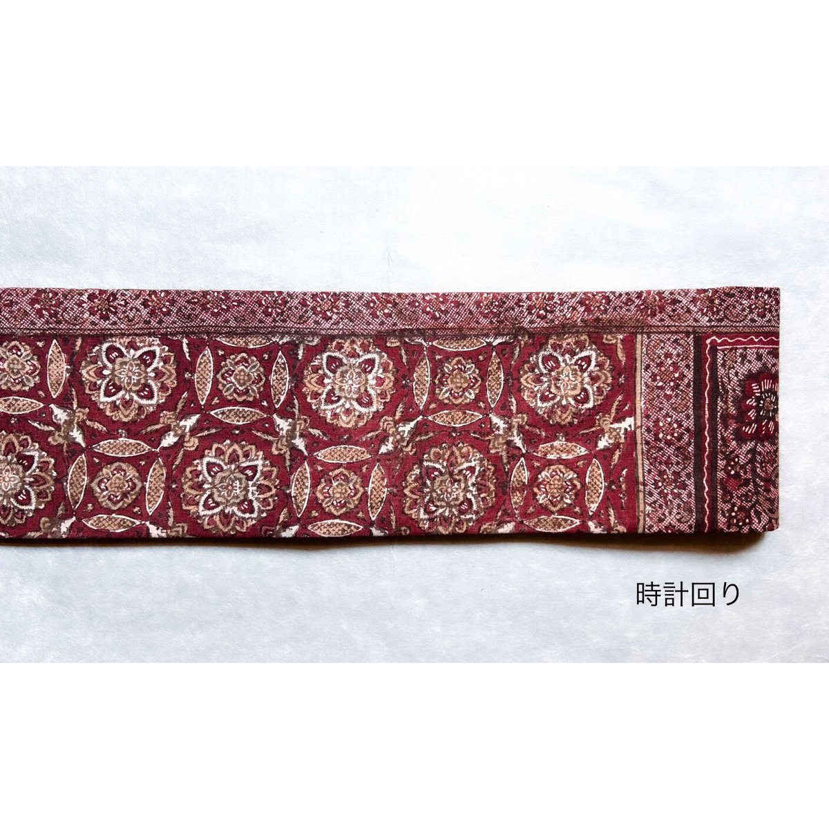 スマトラ島渡り印度更紗 花七宝 九寸名古屋帯 紅鳶色B （仕立て上り