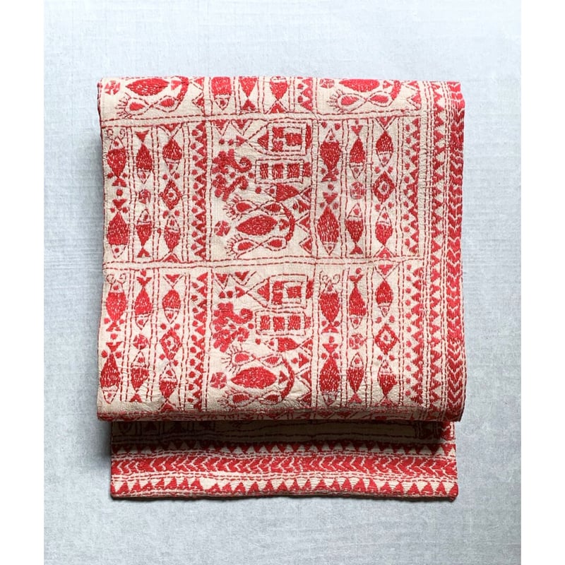 カンタ刺繍九寸名古屋帯 タッサーシルク（仕立て上り） | 古布と帯 