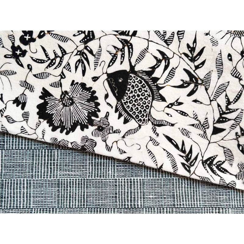 ラオス段崩織り×ジャワ更紗 魚と花唐草 木綿半幅帯 | 古布と帯 夫々