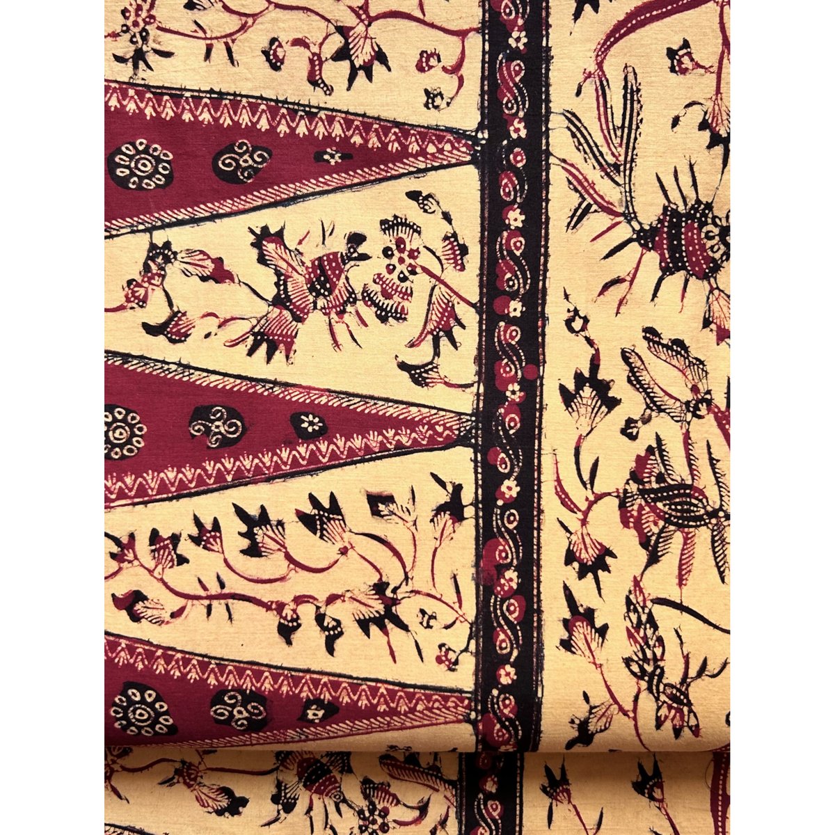 ジャワ更紗 九寸名古屋帯 花木に鳥/トゥンパル（仕立て上り