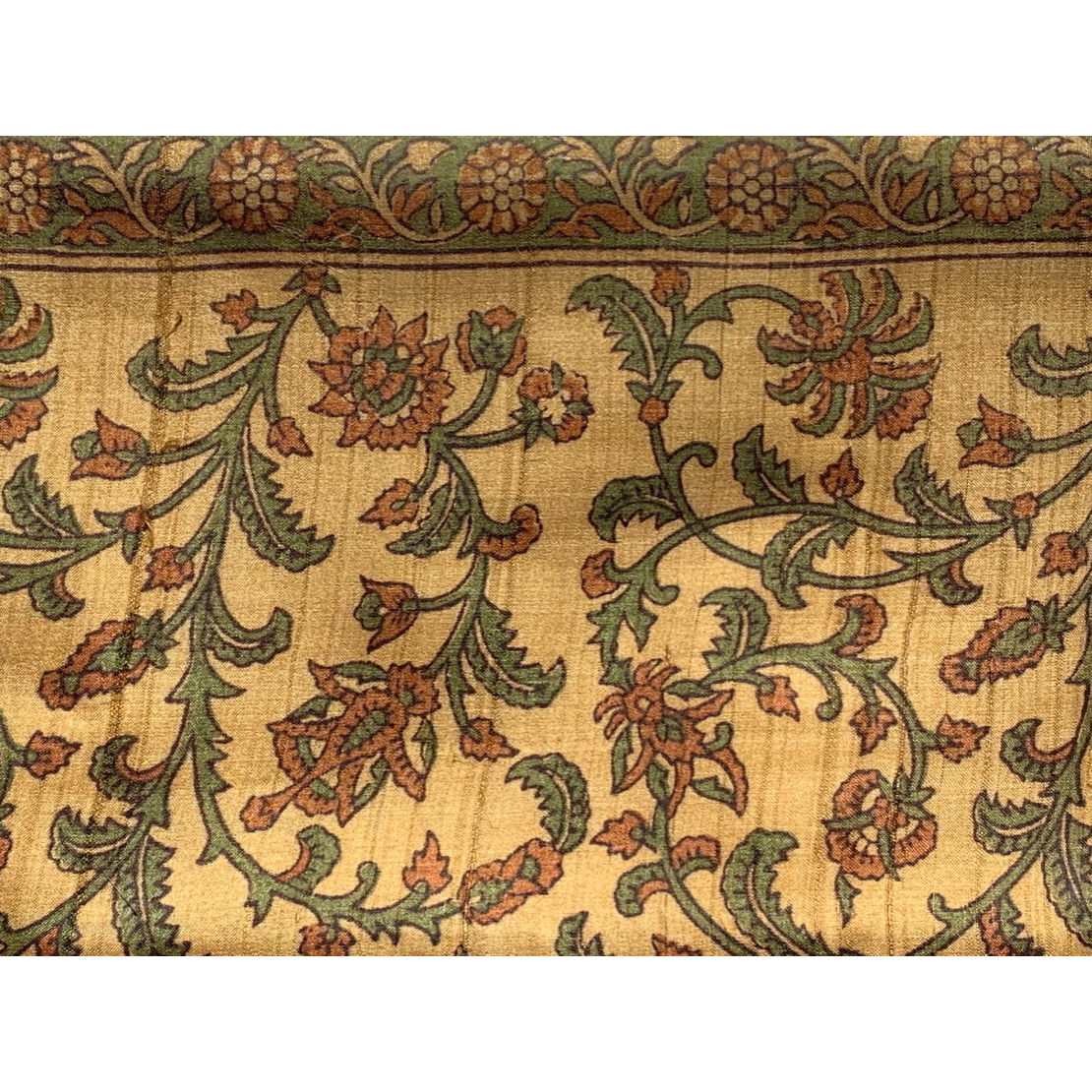 タッサーシルク半幅帯 花唐草 榛色 | 古布と帯 夫々 -sorezore-