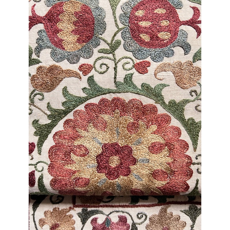 スザニ刺繍 九寸名古屋帯 花と柘榴 -関東巻き専用-（仕立て上り