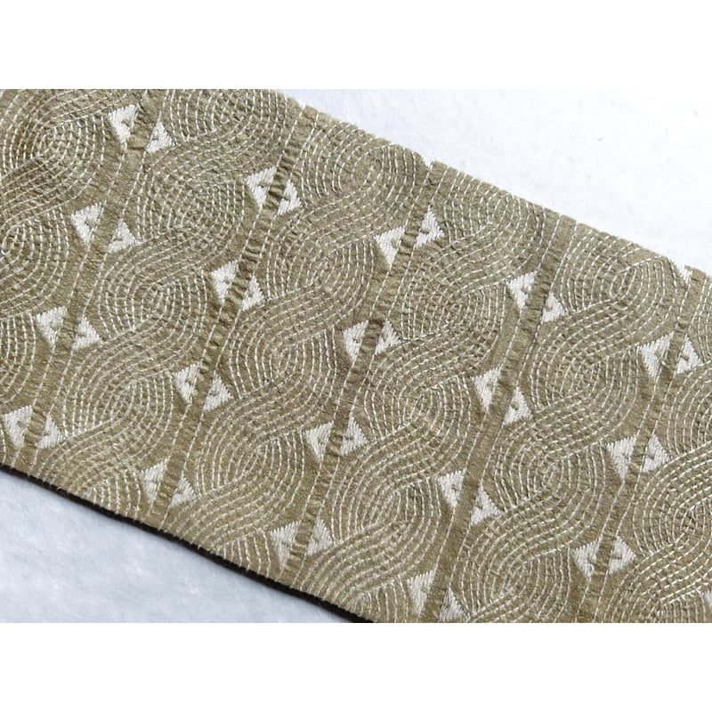 カンタ刺繍シルクサリー 九寸名古屋帯 若菜色×薄柿色 (仕立て上り