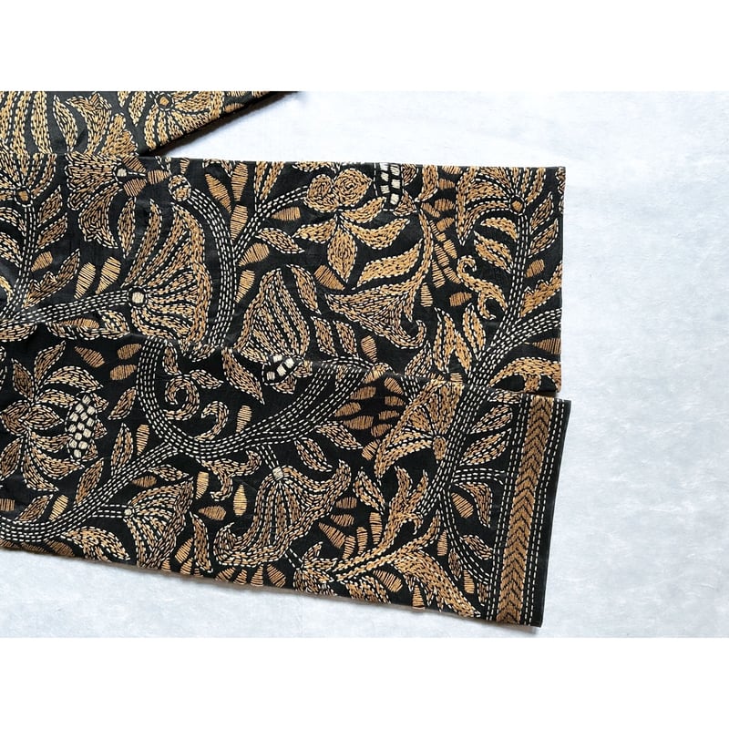 カンタ刺繍 半幅帯 黒に蓮の花 | 古布と帯 夫々 -sorezore-