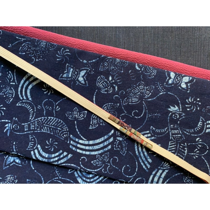 中国 藍印花布 木綿九寸名古屋帯 鳳凰と蓮（仕立て上り） | 古布と帯
