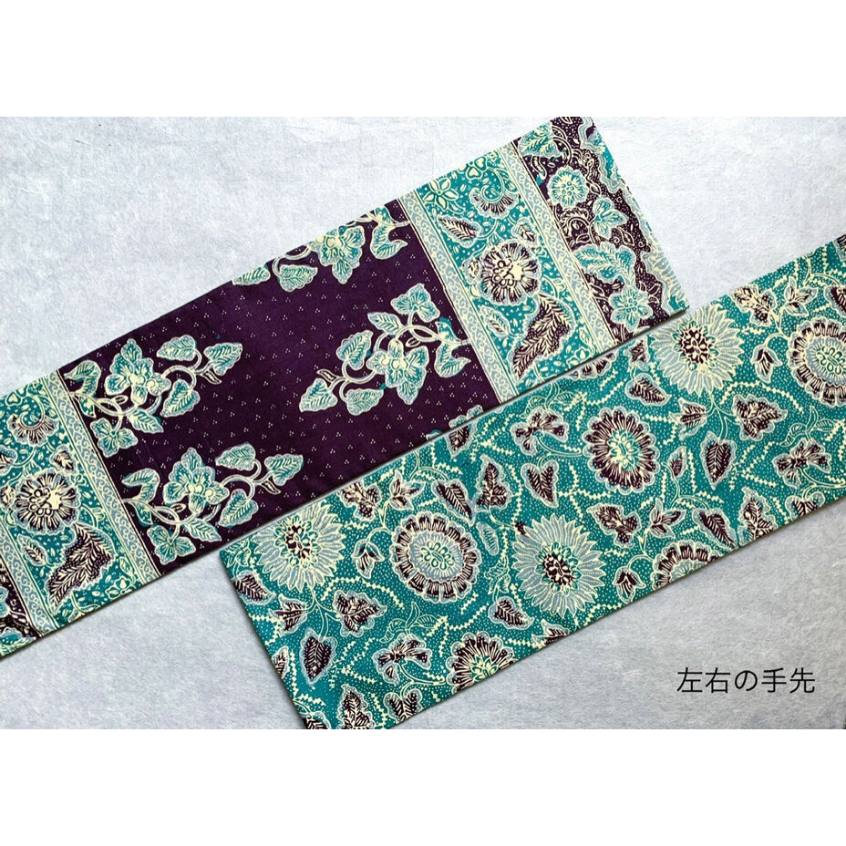 ジャワ更紗 半幅帯 花緑青に花文様 | 古布と帯 夫々 -sorezore-