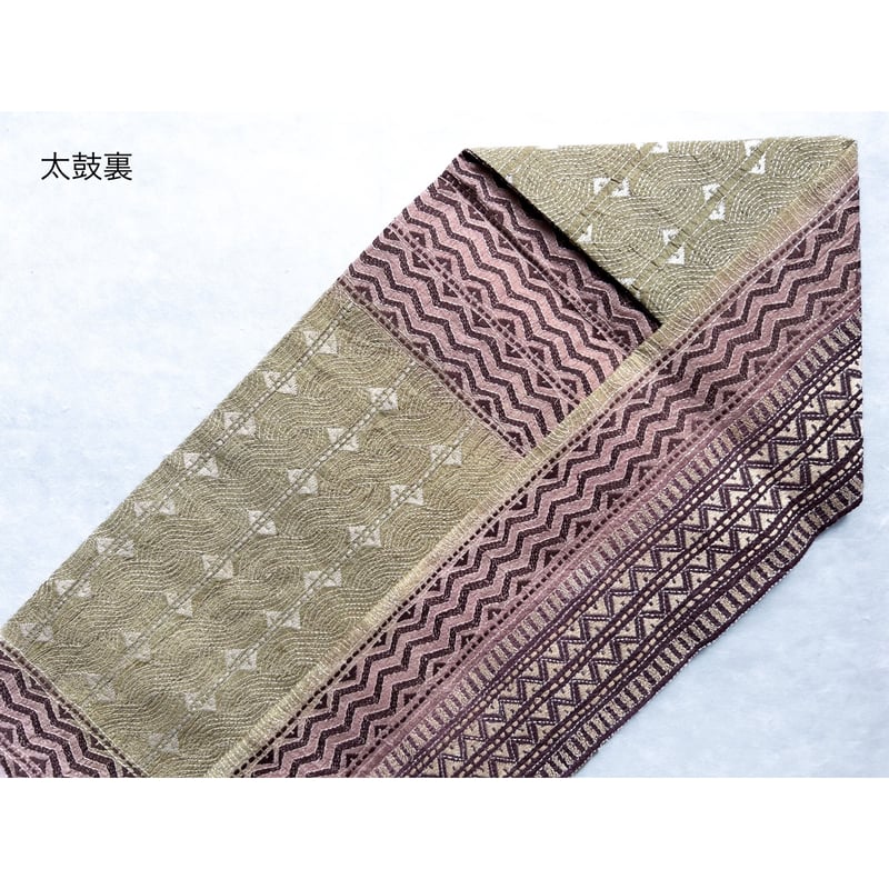 カンタ刺繍シルクサリー 九寸名古屋帯 若菜色×薄柿色 (仕立て上り