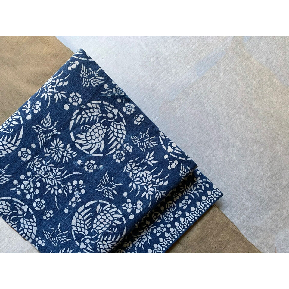 中国 藍印花布 木綿九寸名古屋帯（仕立て上り） | 古布と帯 夫々