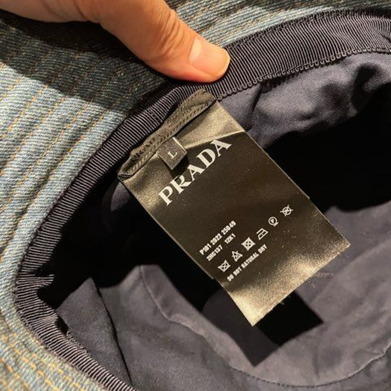 新品タグ付き☆PRADA プラダ デニム ブランドロゴ バケットハット ...