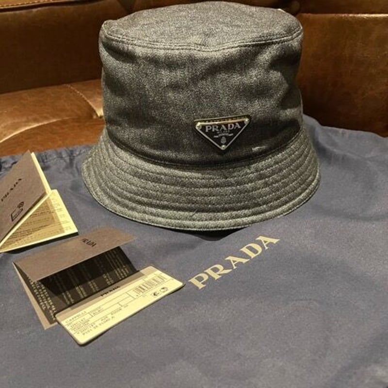 新品タグ付き☆PRADA プラダ デニム ブランドロゴ バケットハット
