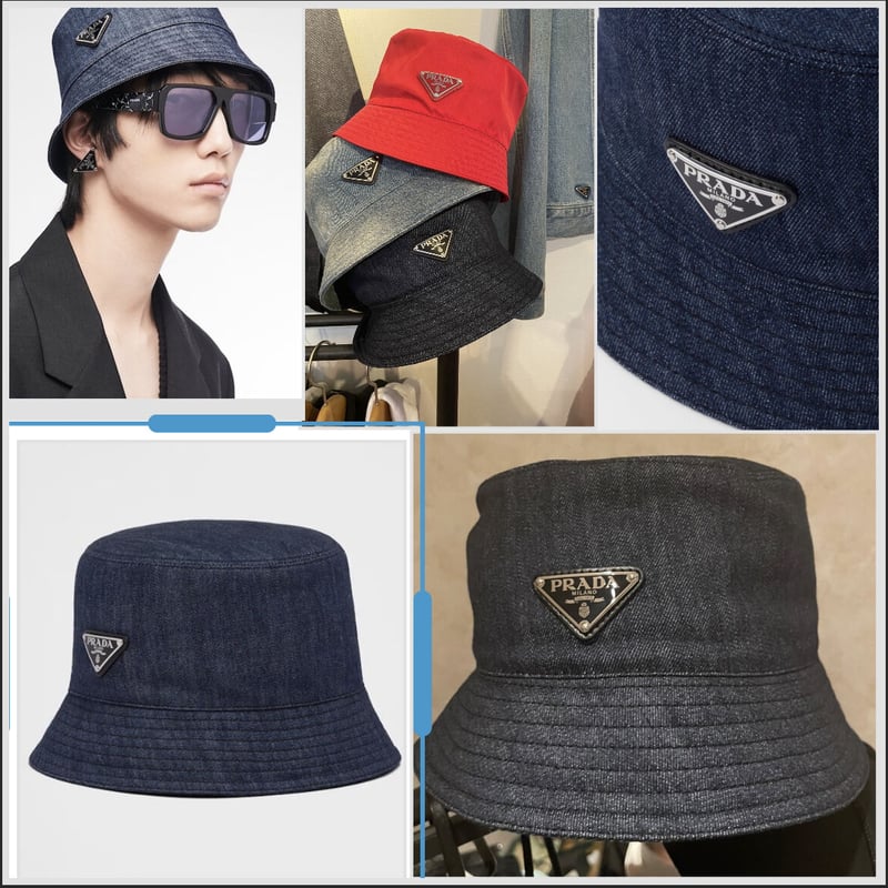 新品タグ付き☆PRADA プラダ デニム ブランドロゴ バケットハット