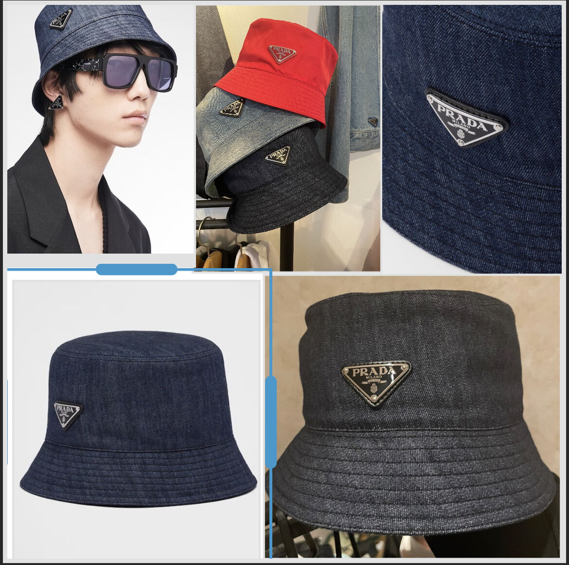 PRADA プラダ デニム バケットハット / ブラック 新品タグ付き☆PRADA プラダ デニム ブランドロゴ バケットハット