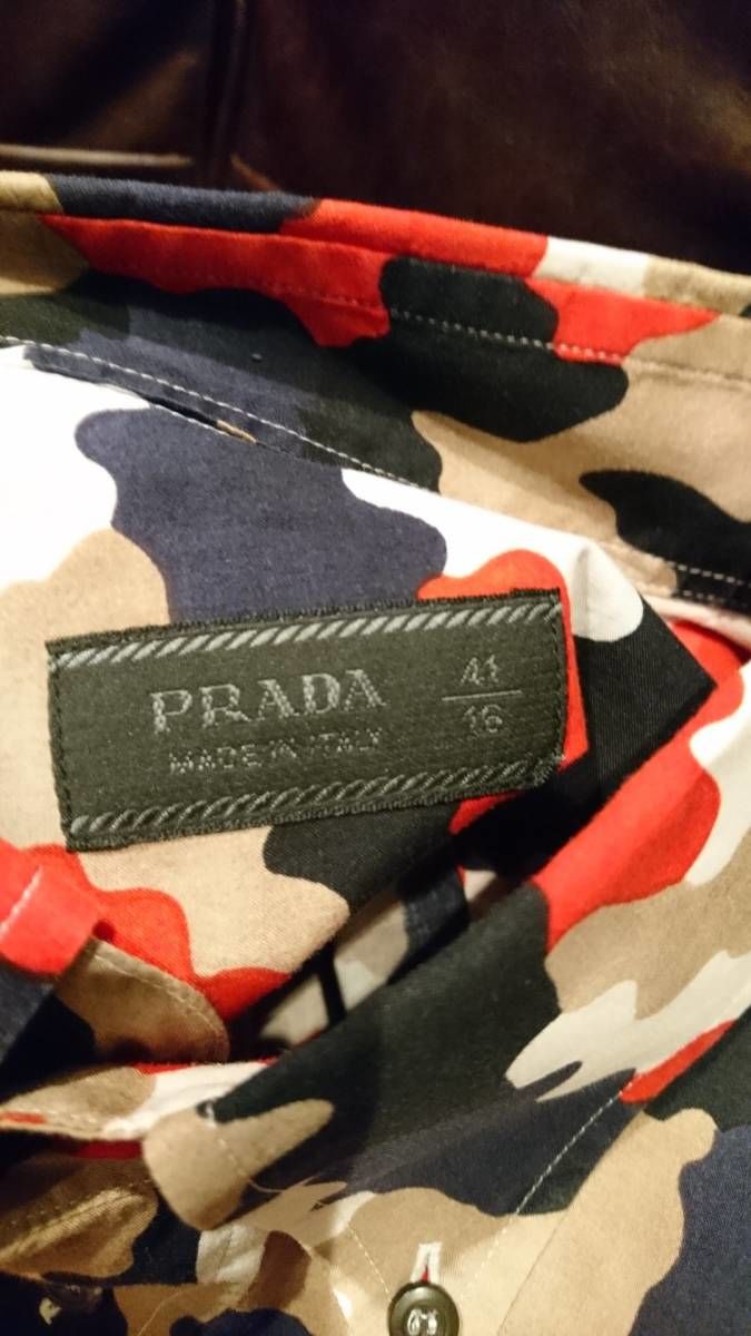 新品☆PRADA プラダ 迷彩 カモフラージュ柄 シャツ 41サイズ