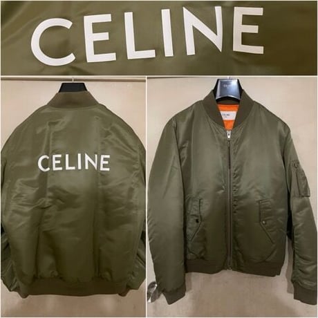 国内完売！新品★21FW★CELINE Hedi Simane セリーヌ バック ブランドロゴ  ルーズ ボンバージャケット / ナイロンツイル カーキ