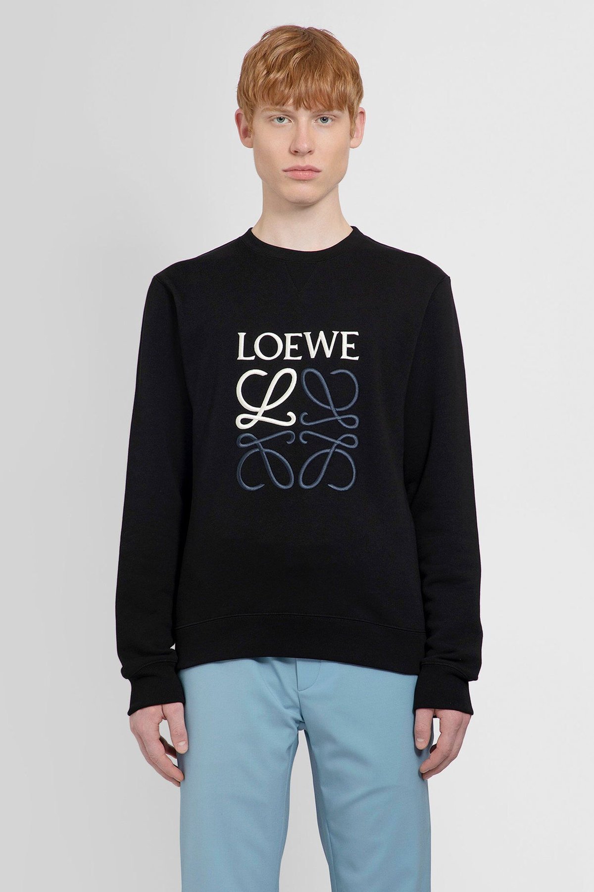 LOEWEロエベロゴ刺繍クルーネックスウェットシャツトレーナーブラックサイズM
