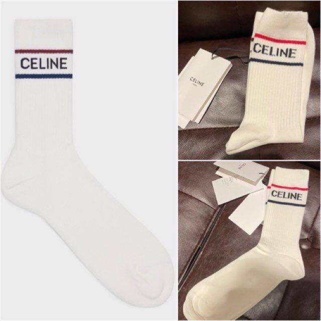 新品タグ付☆CELINE セリーヌ ブランドロゴ ストライプ ソックス