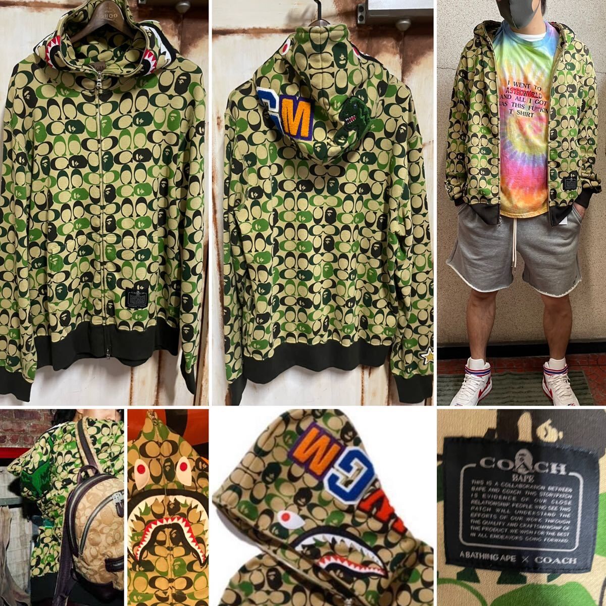 bape coach shark full zip hoodie xl シャーク