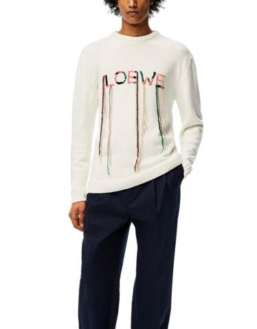 新品☆LOEWE ロエベ ブランドロゴ ステッチ 垂れ糸 コットンニット