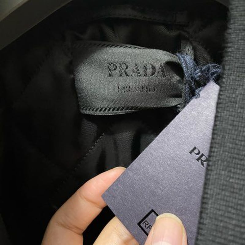 美品『USED』 PRADA プラダ トライアングルロゴ コーデュロイボンバージャケット Lサイズ ブルゾン コットン/ウール  /レーヨン/ポリエステル ネイビー