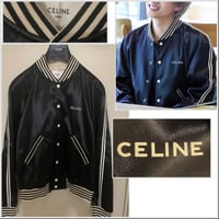 CELINE セリーヌ ブランドロゴ CELINE刺繍 テディジャケット / サテン仕上げナイロン ブラック