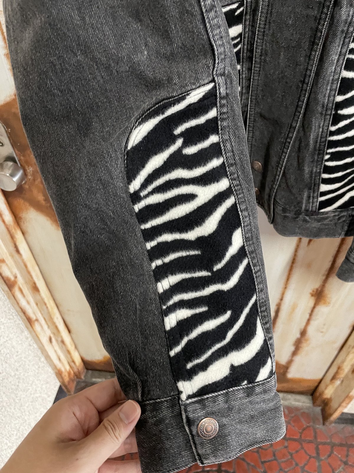 CELINE セリーヌ 21AW ルーズ ゼブラ切替デニムジャケット ブラックS