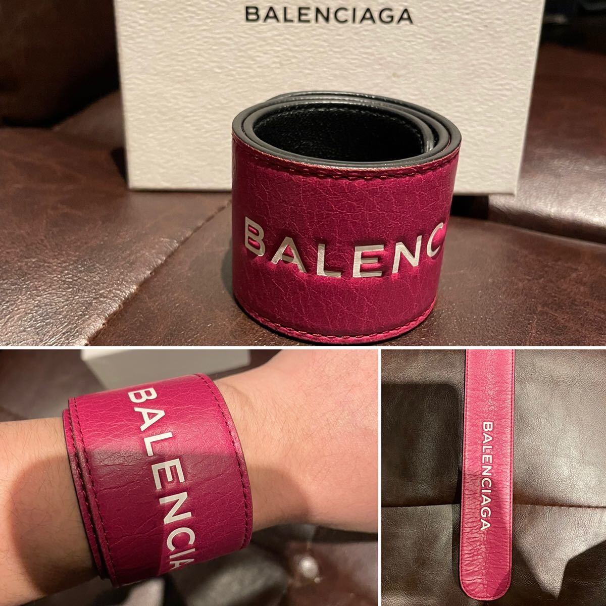 新品☆BALENCIAGA バレンシアガ ブランドロゴ レザーブレスレット 2色 新品☆BALENCIAGA バレンシアガ ブランドロゴ レザーブレスレット 2色