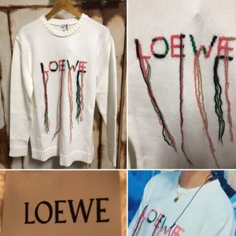 新品☆LOEWE ロエベ ブランドロゴ ステッチ 垂れ糸 コットンニット