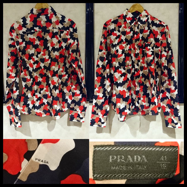 新品☆PRADA プラダ 迷彩 カモフラージュ柄 シャツ 41サイズ