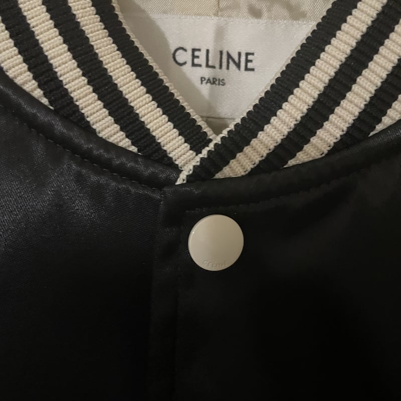 CELINE セリーヌ ブランドロゴ CELINE刺繍 テディジャケット / サテン 