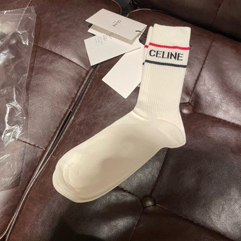 CELINE ソックス ストライプ コットン CELINE】ストライプコットンソックス BLACK (CELINE/靴下・ソックス