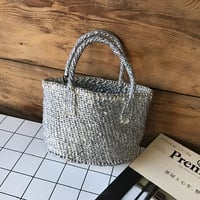 プラ　サイザルバッグ　　　楕円底8x4x6 プラチナ