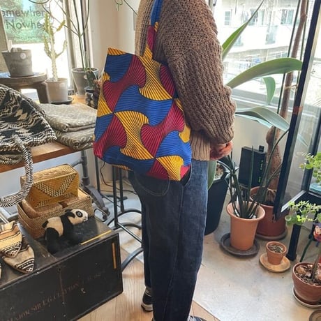 アフリカンバティック　マチ付きトートバッグ　小