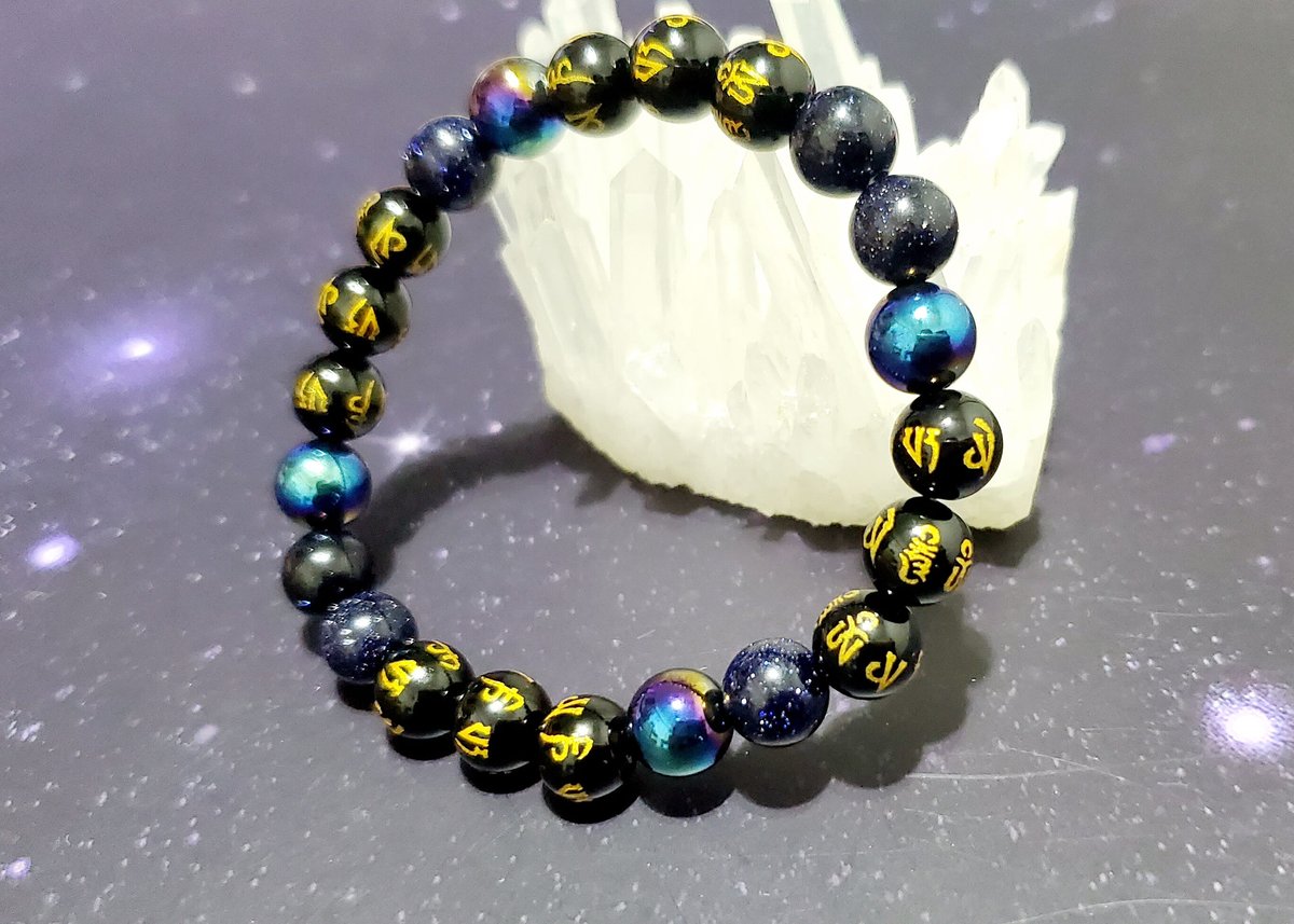 レインボーオーラオニキス「般若心經」ブレスレット<241206