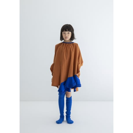 【folkmade】 Flare wide dress (ブラウン×ブルー/サイズS、M、L、LL)