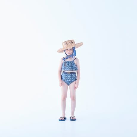 【eLfinFolk】  Old TiLE Pattern Girls Swim Wear(サイズ90～130）