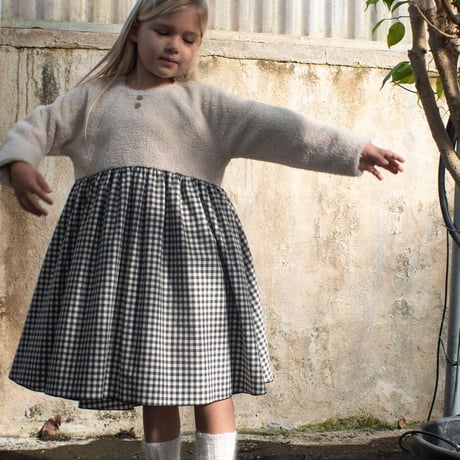 last one!サイズ3-４Y【POPELIN】Ragian sleeve gingham dress